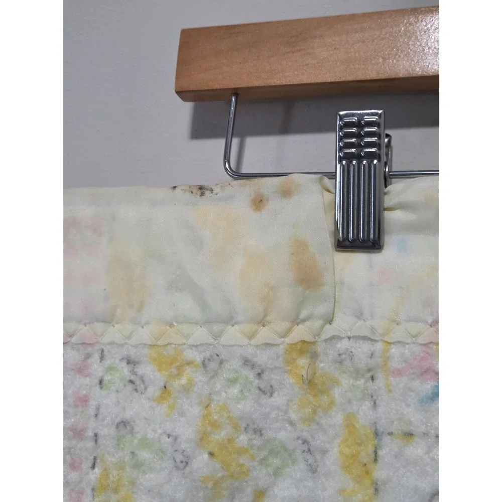 Vintage Handmade Patchwork Baby Quilt Pastel Nursery Blanket Satin Trim Fair